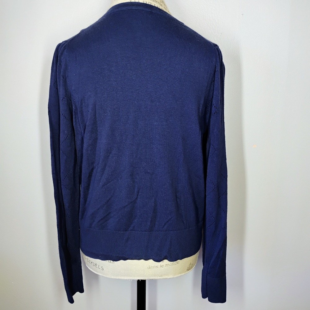 Charter Club Cherry Embroidered Cardigan Sweater Navy Blue Womens Large Twee - Picture 5 of 11